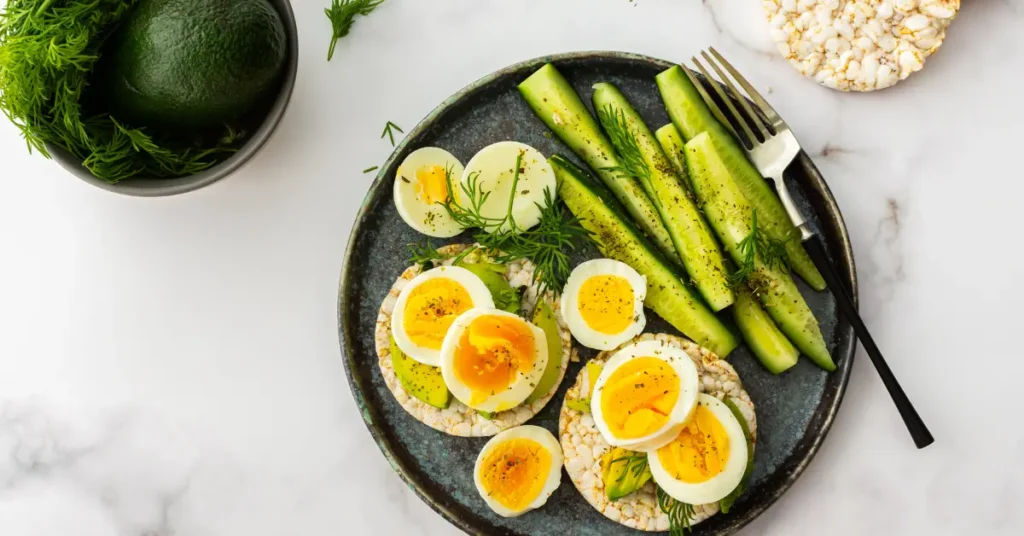 Ensalada fresca con huevos cocidos al punto ideal, combinando textura, proteína y equilibrio nutricional